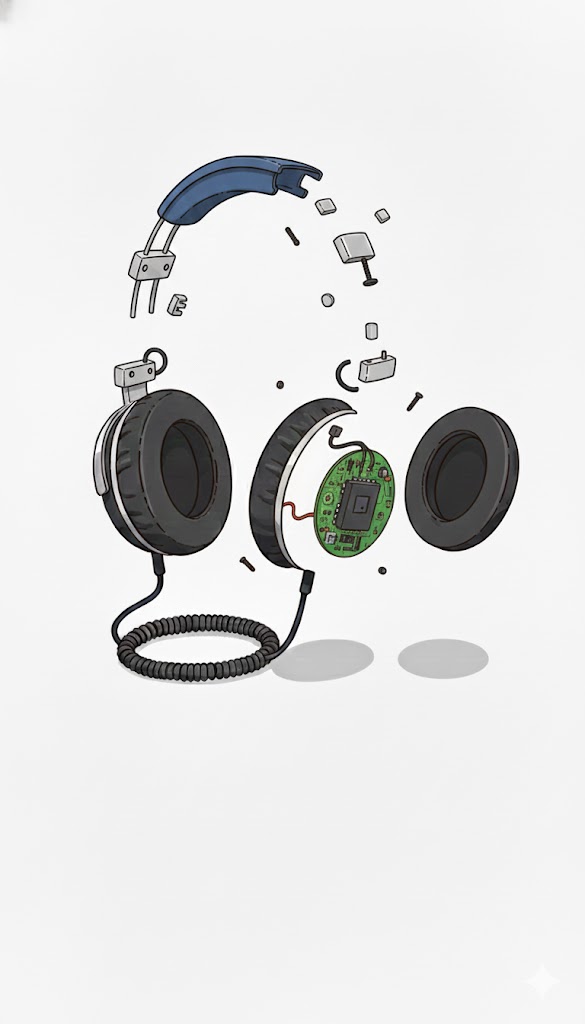 Headphones exploded view showing internals